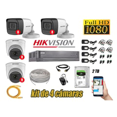 HIKVISION - Kit 4 Cámaras Seguridad Audio Incorporado Full Hd 1080P  Lite
