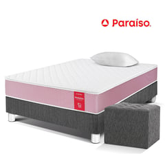 PARAISO - Cama Medallón 1.5 Plazas + Almohada + Protector + Puff