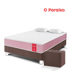 PARAISO - Cama Medallón 2 Plazas + 2 Almohadas + Protector + Puff