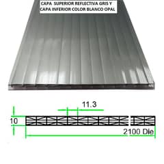 POLYARQ - Techo de Policarbonato Alveolar Heatguard Multicolor Gris/Opal 2.10m x 11.80m x 10mm
