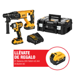 DEWALT - 01 Rotomartillo Inalámbrico Sds Plus 20V + 01 Atornillador de Impacto Inalámbrico 1/4" 20V + Regalo 01 Batería 4.0Ah 20V