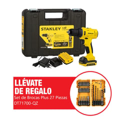 STANLEY - Taladro Atornillador Inalámbrico 3/8" 12V SCD12S2K + Regalo: Set Acc 27pz Dewalt