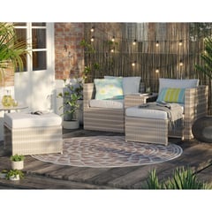 JUST HOME COLLECTION - Juego de Living Modular de Terraza Pipa Ratán 4 Personas Blanco