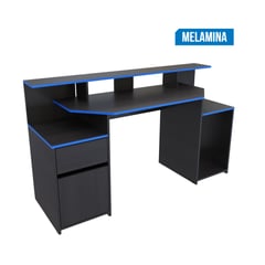 JUST HOME COLLECTION - Escritorio Gamer Negro/Azul Melamina con Cajonera