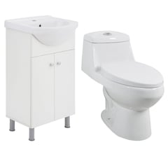 SENSI DACQUA - Inodoro One Piece Vinciny Blanco + Mueble de Baño Vanitorio 2 Puertas Blanco 50x84x43cm