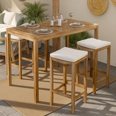 JUST HOME COLLECTION - Juego de Bar de Terraza de Madera Natural 4 personas