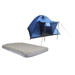 KLIMBER - Carpa Iglú Dome para 4 personas Azul + Colchón Inflable 2 Plazas Gris