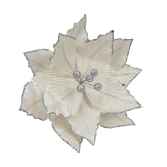 DEAR SANTA - Adorno Navidad 35cm Flor Clip Blanco Ponsettia