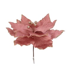 DEAR SANTA - Adorno Navidad 35cm Flor Clip Rosado Ponsettia